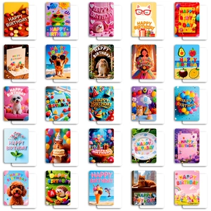 Set of 25 unique cute cartoon Happy Birthday cards with assorted animal designs and envelopes