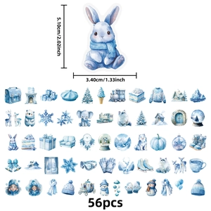 Set di 56 adesivi invernali blu acquerello con animali e fiocchi di neve per scrapbooking