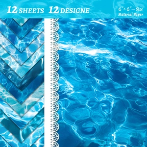 Close-up of 6x6 inch blue water ripple pattern scrapbooking paper set with 12 designs