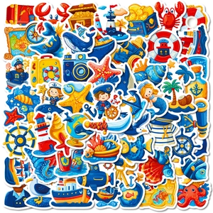 Waterproof PVC Nautical Cartoon Stickers 56 Pcs Captain Lighthouse Anchor Sea Life Boat DIY Scrapbook Laptop Graffiti Decals