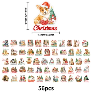 56-piece waterproof PET stickers with adorable puppies in festive Christmas themes