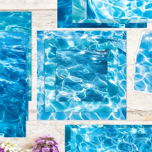 Macro shot of blue water ripple textured scrapbooking paper with artistic torn edges