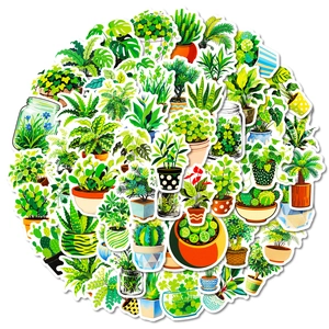 56 pieces of assorted green potted plant stickers for laptops and journals decoration