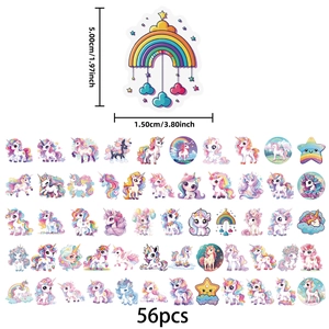 Set of 56 dream unicorn waterproof PET stickers featuring rainbows and stars for DIY craft