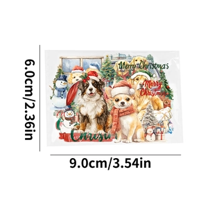 Detail showing 9.0cm by 6.0cm dimensions for Christmas puppy PET waterproof stickers