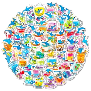 56 pieces of colorful cartoon shark drink stickers for laptops and journals decoration