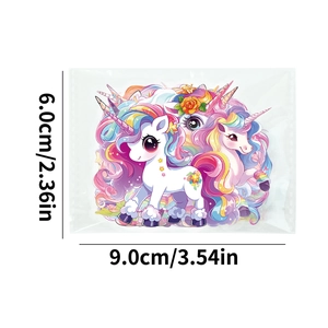 Detailed size specifications for cute unicorn PET stickers measuring 9.0cm by 6.0cm