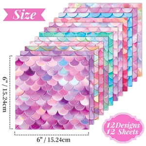 Set di 12 carte glitterate a scaglie di sirena, 6x6 pollici in colori pastello