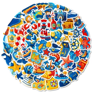 56-piece nautical cartoon sticker set featuring anchor, lighthouse and whale designs