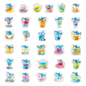Set of 30 cute shark drink stickers for scrapbooking and laptop decoration