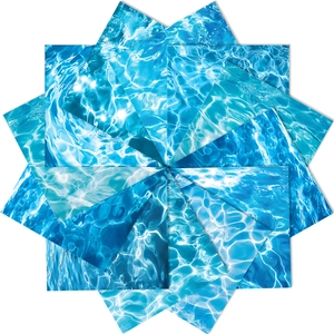 Detailed view of square blue water ripple scrapbooking paper sheets for DIY art crafts