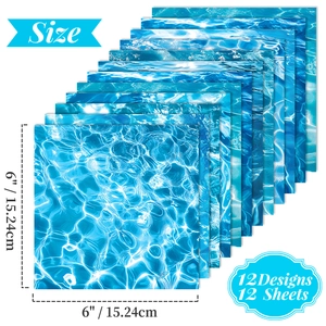 Blue water ripple patterned scrapbooking paper 12 sheets set 6x6 inches