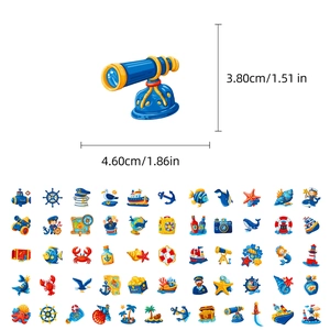 Detailed view of nautical cartoon stickers showing dimensions for telescope and anchor