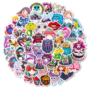 Pack of 56 aesthetic Y2K stickers with colorful abstract designs for laptop and helmet