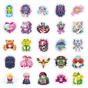 Pack of 56 colorful Y2K waterproof stickers with abstract cartoon and fantasy designs