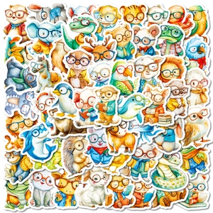 Cartoon Animals Wearing Glasses Stickers Waterproof PVC Watercolor Stickers For Water Bottles Laptop Scrapbook Kids Gift