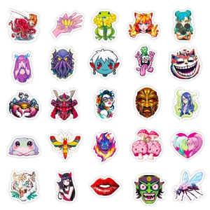 Pack of 25 vibrant Y2K style waterproof stickers with cartoon and abstract designs
