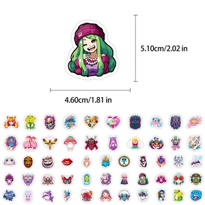 Detailed size chart for Y2K abstract waterproof graffiti stickers with diverse patterns