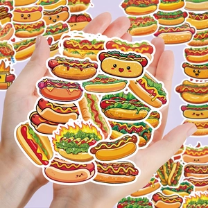 Set of 56 cartoon hot dog stickers with various funny facial expressions for DIY laptop decor