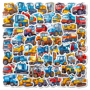 Construction Vehicle Cartoon Stickers Kids DIY Reward Scrapbooking Waterproof PVC Excavator Crane Truck Graphic Decoration Decals