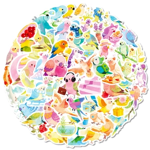 56-piece cute cartoon parrot stickers in watercolor style for water bottles and scrapbooks