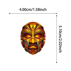 Detail view of Y2K tribal mask sticker with exact 4.00cm width and 5.10cm height measurements