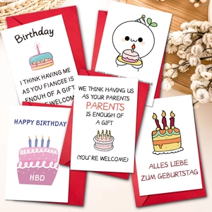 Humorous Birthday Cards With Red Envelopes Cartoon Illustration Greeting Cards For Friends Family Birthday Party Stationery