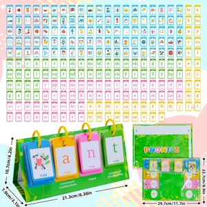 Educational phonics flashcards set with foldable green stand and storage bag for kids
