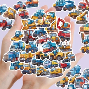 Set of 56 cartoon construction vehicle stickers featuring excavators and cranes for kids