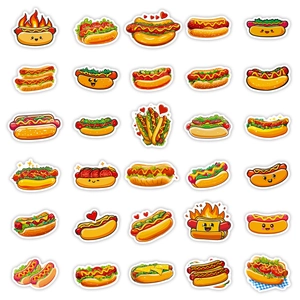 Set of 30 cartoon hot dog graffiti stickers for skateboards and laptops decoration