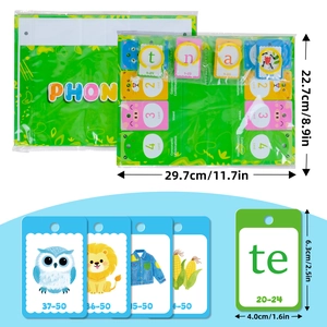 Children Phonics educational cards set with green pocket chart for vocabulary learning