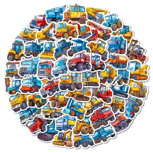 56-piece cartoon construction vehicle sticker set featuring colorful hand-drawn machines