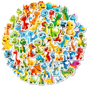 Set of 56 colorful 3D cartoon dinosaur stickers in various cute styles for DIY decor