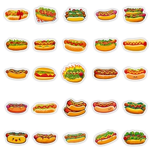 Pack of 56 cartoon hot dog and burger graffiti stickers for laptops and skateboards
