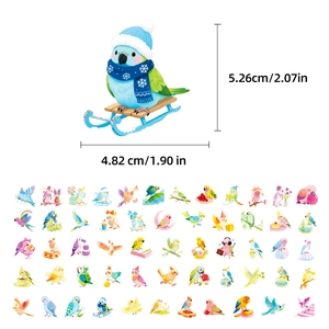 Detailed size view of 50pcs cute cartoon parrot stickers for scrapbooking and bottles