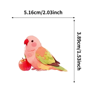 Detailed view of cream-style cartoon parrot sticker with 5.16cm width measurement