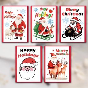 Set of five elegant Christmas cards with Santa and reindeer designs and envelopes