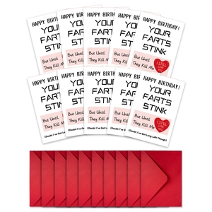 Set of 10 funny birthday cards with matching red envelopes for a simple and humorous gift