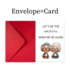 Grappige wenskaartenset met illustraties van oudere dames en een rode envelop