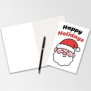 Detail of Christmas greeting card set featuring Happy Holidays text and Santa Claus motif