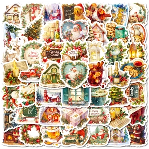Pack de 50 pegatinas de Navidad acuarela para decoración DIY con Papá Noel y motivos festivos