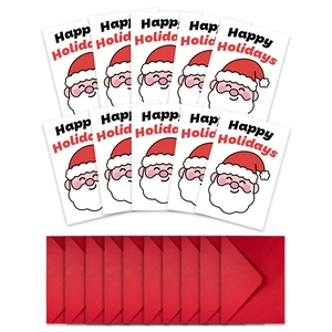 Detailed set of ten Santa Claus Christmas cards with matching vibrant red envelopes
