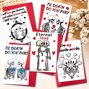 Cartes de Vœux de la Saint Valentin Squelette Gothique Avec Enveloppes Illustration Romantique Couple Crâne Cadeau