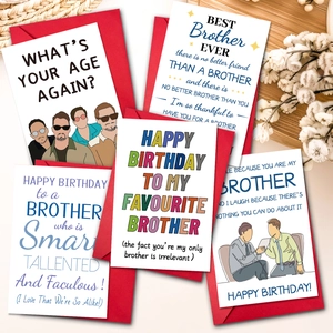 Humoristische Broer Verjaardag Wenskaarten Met Rode Enveloppen Kunstdrukpapier Handgegetekende Illustratie Grappige Citaten