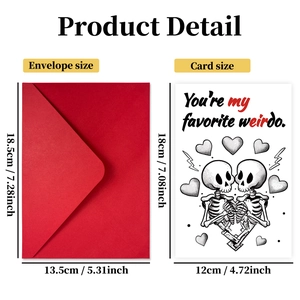 Dimensions détaillées de la carte de la Saint-Valentin avec enveloppe rouge
