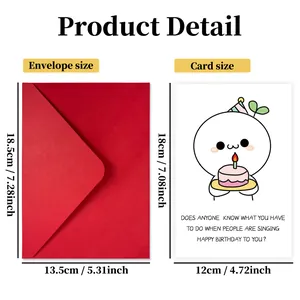 Birthday card and red envelope set with cartoon character and humorous English greetings