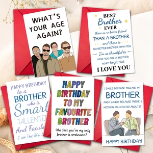 Set van 10 grappige verjaardagskaarten voor broer met enveloppen en illustraties