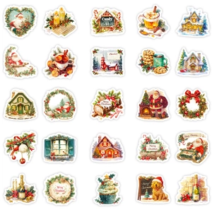 Vista detallada de 25 pegatinas navideñas únicas con Papá Noel y motivos festivos