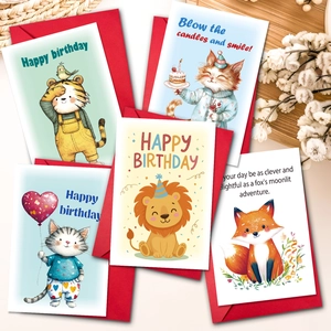 Assortiment de Cartes d'Anniversaire Animaux de Dessin Animé en Papier Couché Cartes de Vœux Pliables Avec Enveloppes Rouges Pour Cadeau d'Anniversaire Enfants
