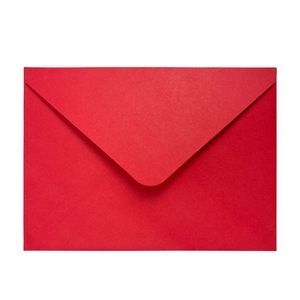 Detailed macro view of a premium red paper envelope with a classic V-flap closure